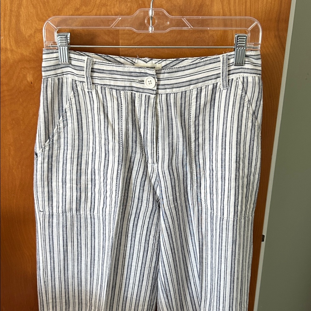 Max Studio navy and White Striped Wide Leg Pants linen